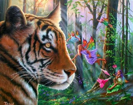 Trop beau ce tigre avec ces petites fées